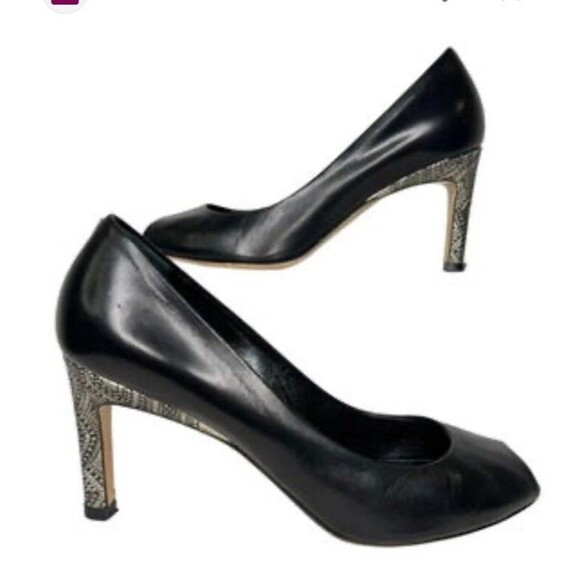 Max Mara Black Leather Peep Toe Pumps 3” Silver Heel 8 38.5 Italy Women - Picture 11 of 12